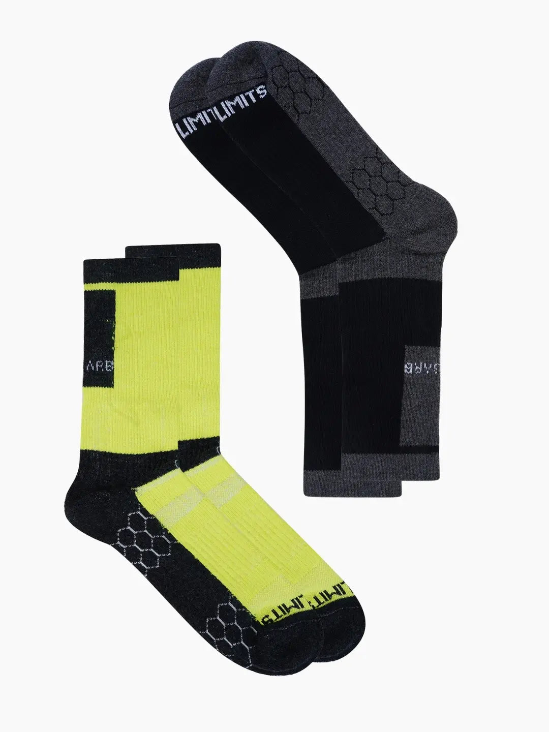 Pro+ PowerFit Athlete-Grade Performance Compression Sports Socks Crew Length - Pack of 2 Black, Neon Green
