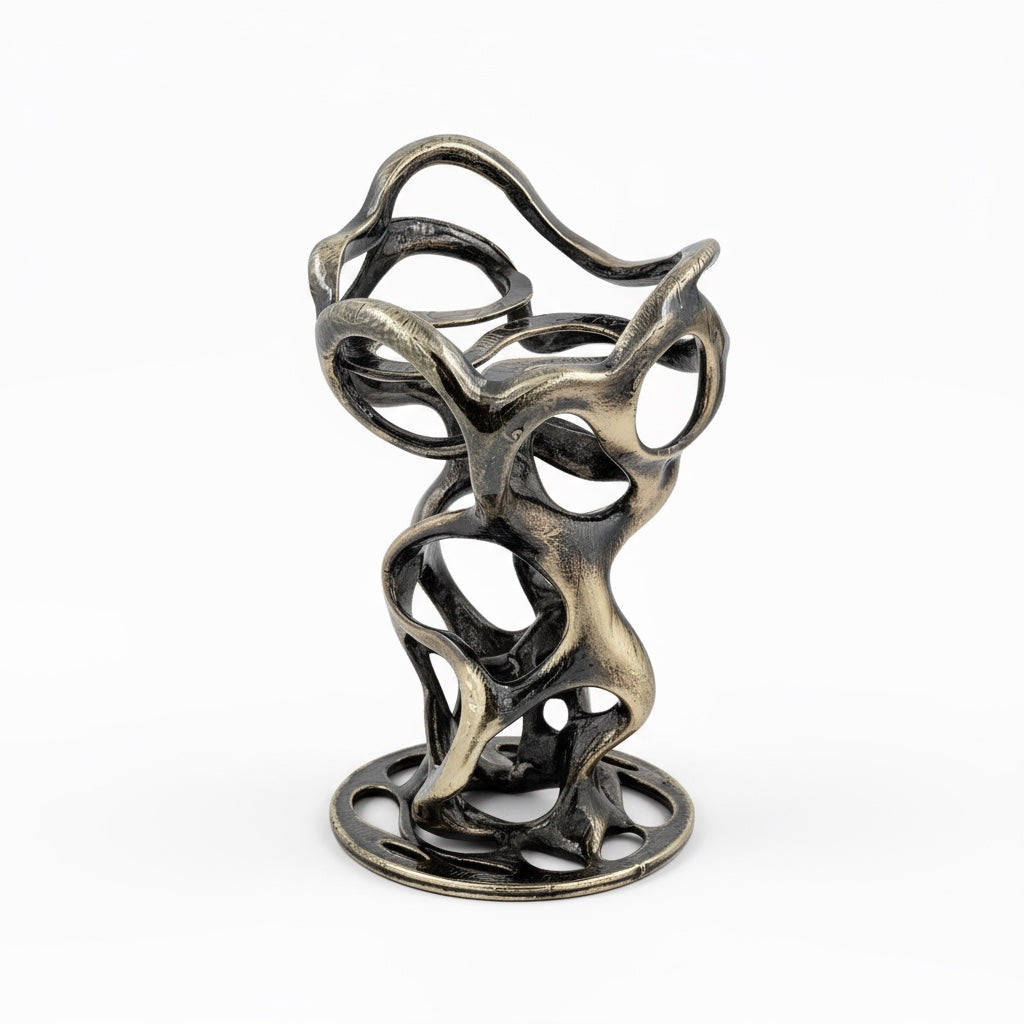 Swirl - Sculptural Pillar Candle Holder | Modern Artistic Candle Holder in Gold or Antique Finish | Electro-formed Metal Home Accent