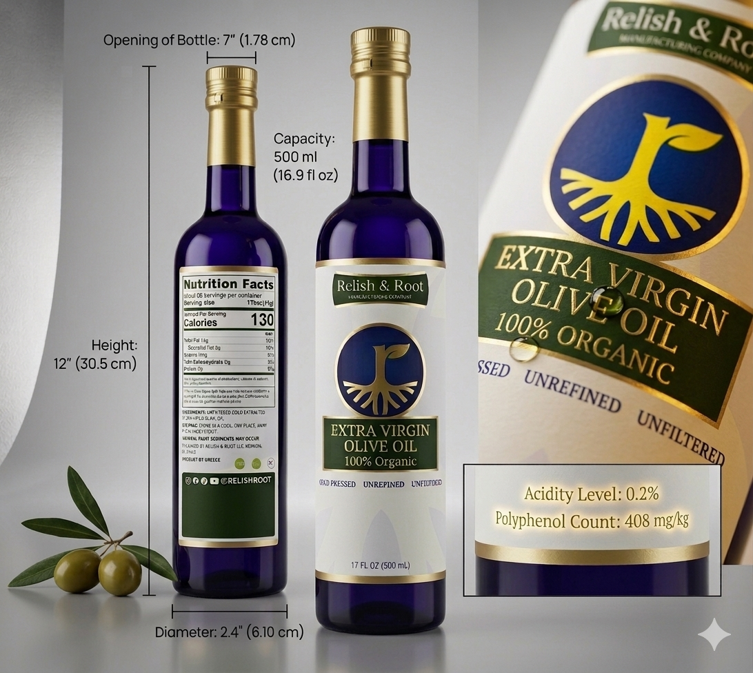 Relish & Root 100% Organic Extra Virgin Olive Oil