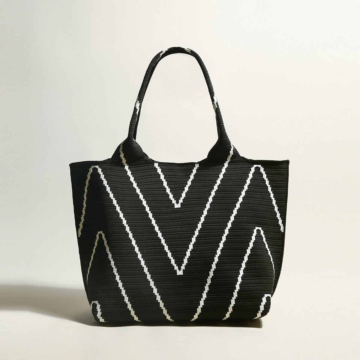 Retro Chevron Canvas Tote Bag – Heavy-Duty Woven Geometric Pattern Shoulder Tote with Interior Zip Pocket - Totes at Dealshubindia