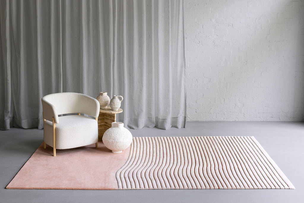 Hand Tufted Rug | Pink & White | Wool | Ripple by Rugfine