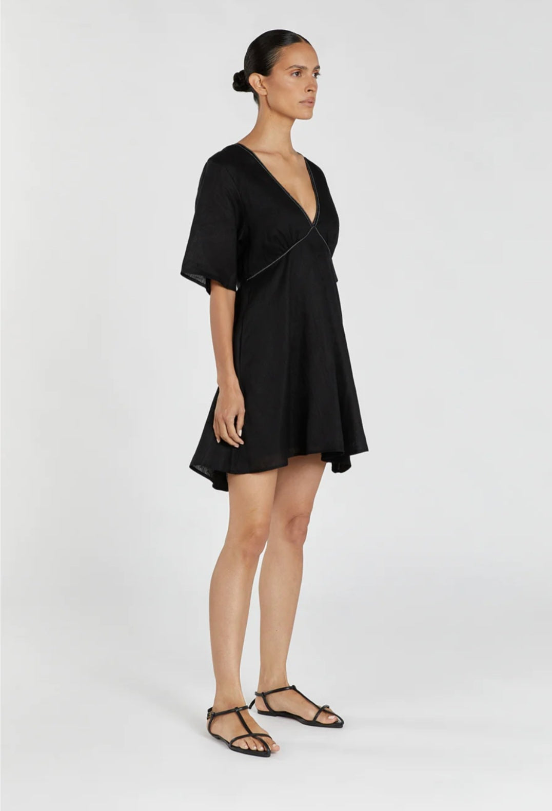 Menton Linen Babydoll Mini Dress (syncee)
