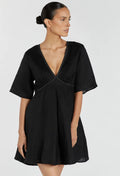 Menton Linen Babydoll Mini Dress (syncee)