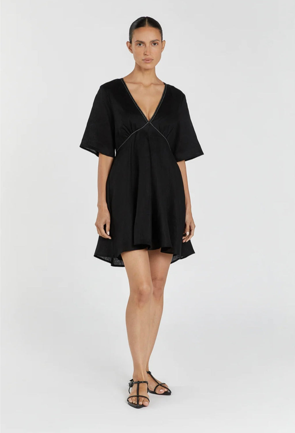 Menton Linen Babydoll Mini Dress (syncee)