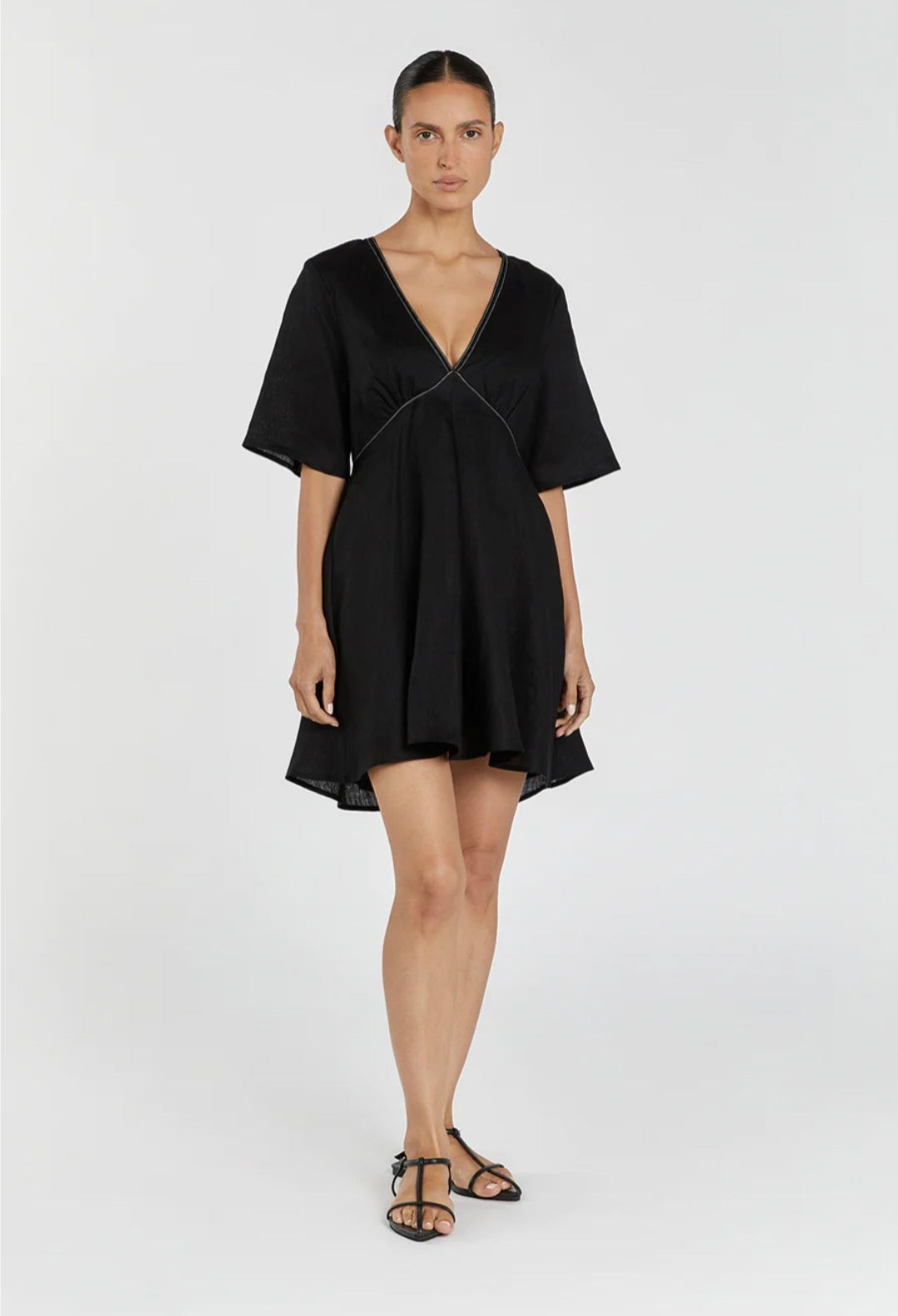 Menton Linen Babydoll Mini Dress (syncee)