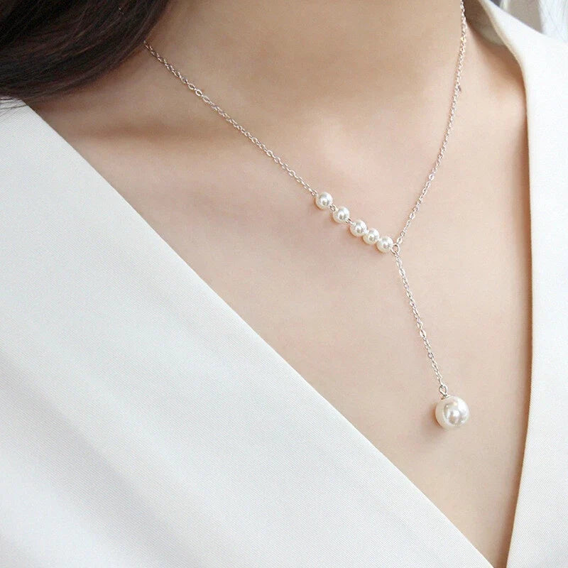 Luxurious jewellery Pearl Gold Silver Chain Y Shape Pendant Necklace Accessories