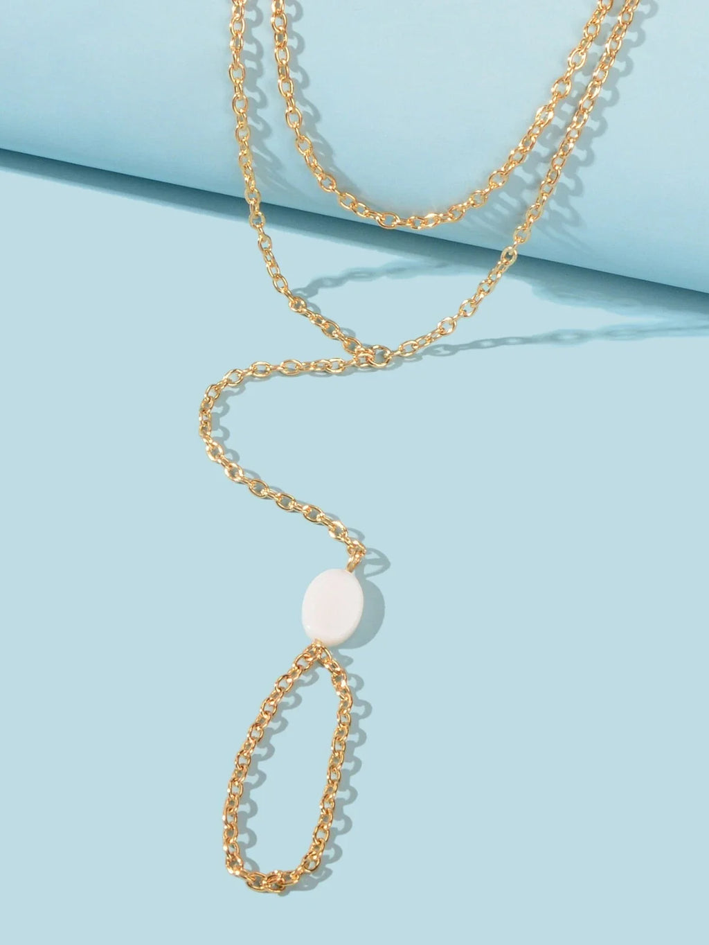 Double Layer Gold Tone Chain Shell Charm Slave Bracelet with Finger Ring Gift