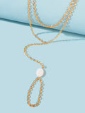 Double Layer Gold Tone Chain Shell Charm Slave Bracelet with Finger Ring Gift