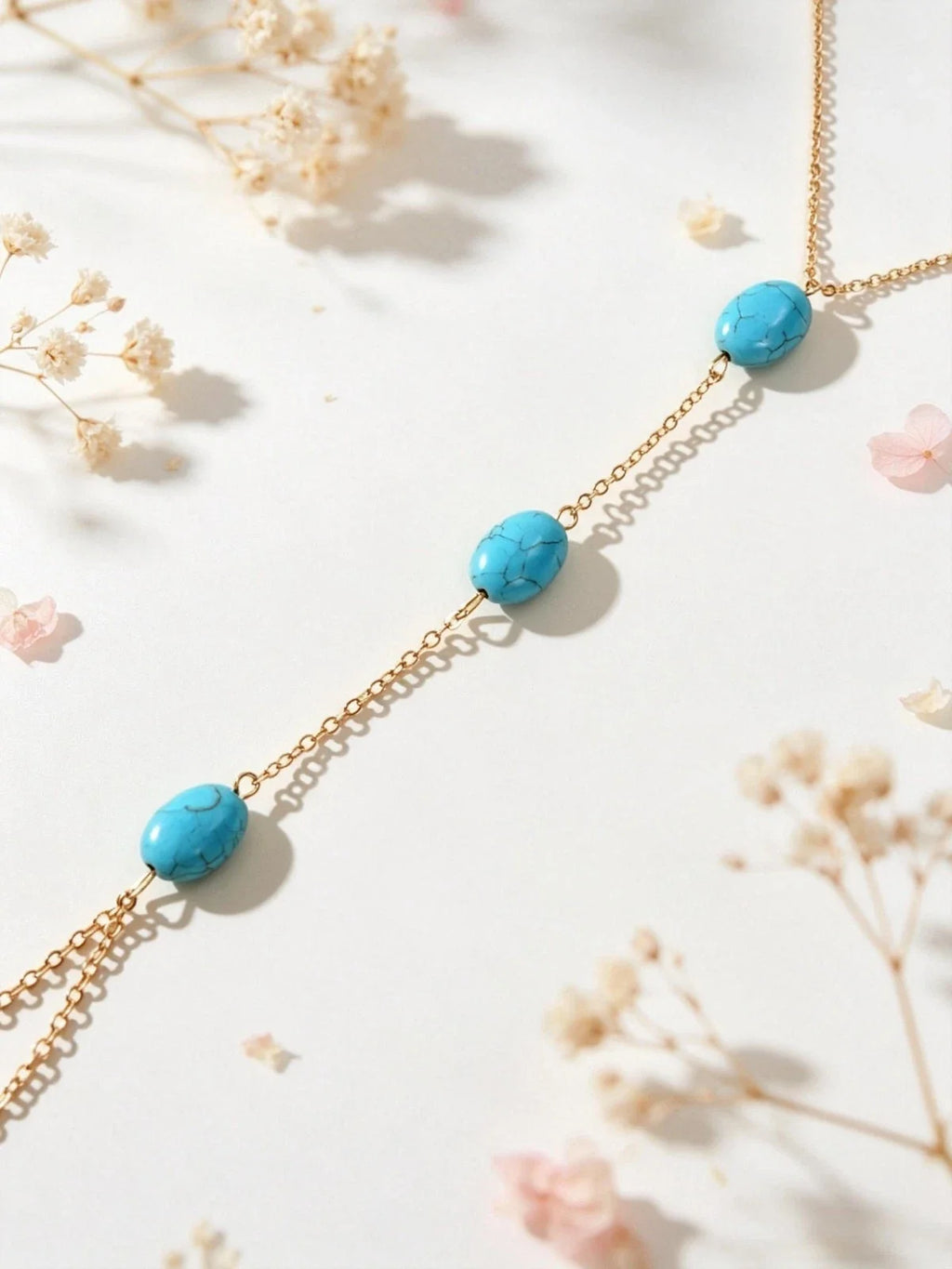 1 pc Bohemian Foot Beach Jewelry Gold Chain Turquoise Beads Anklet with Toe Ring