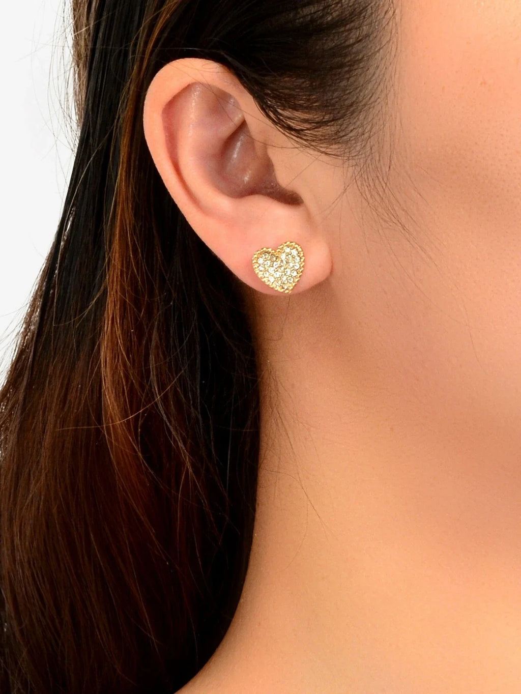 Full Rhinestone Red Enamel Heart Asymmetric Stud Gift Earrings For Women Teens