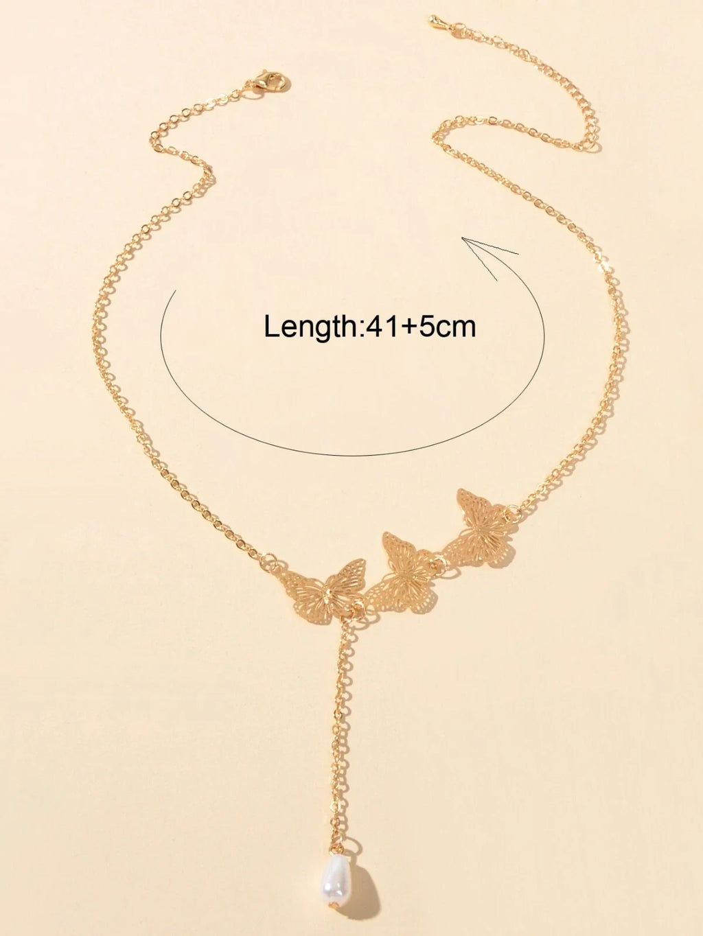 Designer Gold Butterfly Pearl Charm Personality Long Chain Dangle Y Necklace