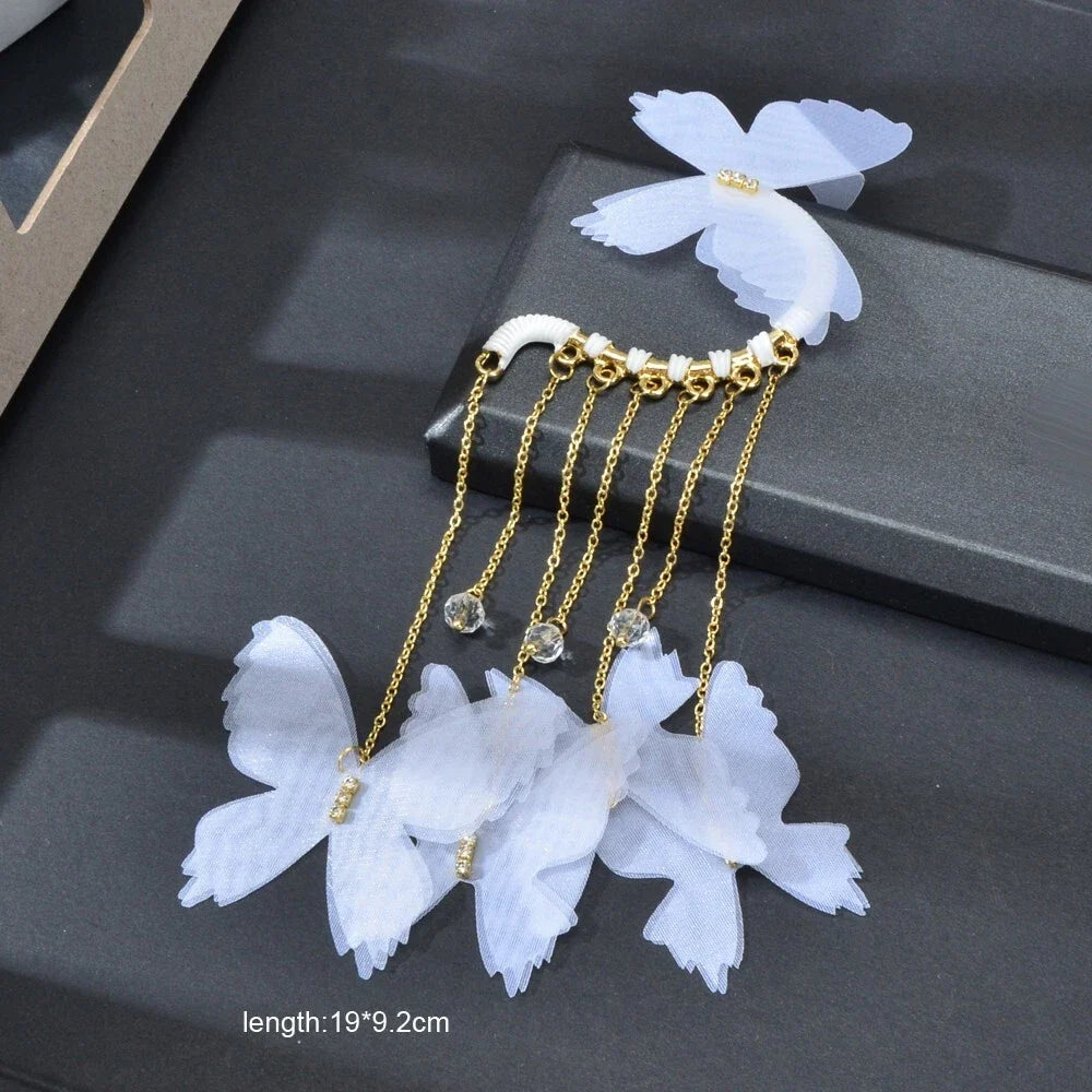 1pc Gold Tassel Chain White Handmade Butterfly Dangle Earring Ear Cuff Climber