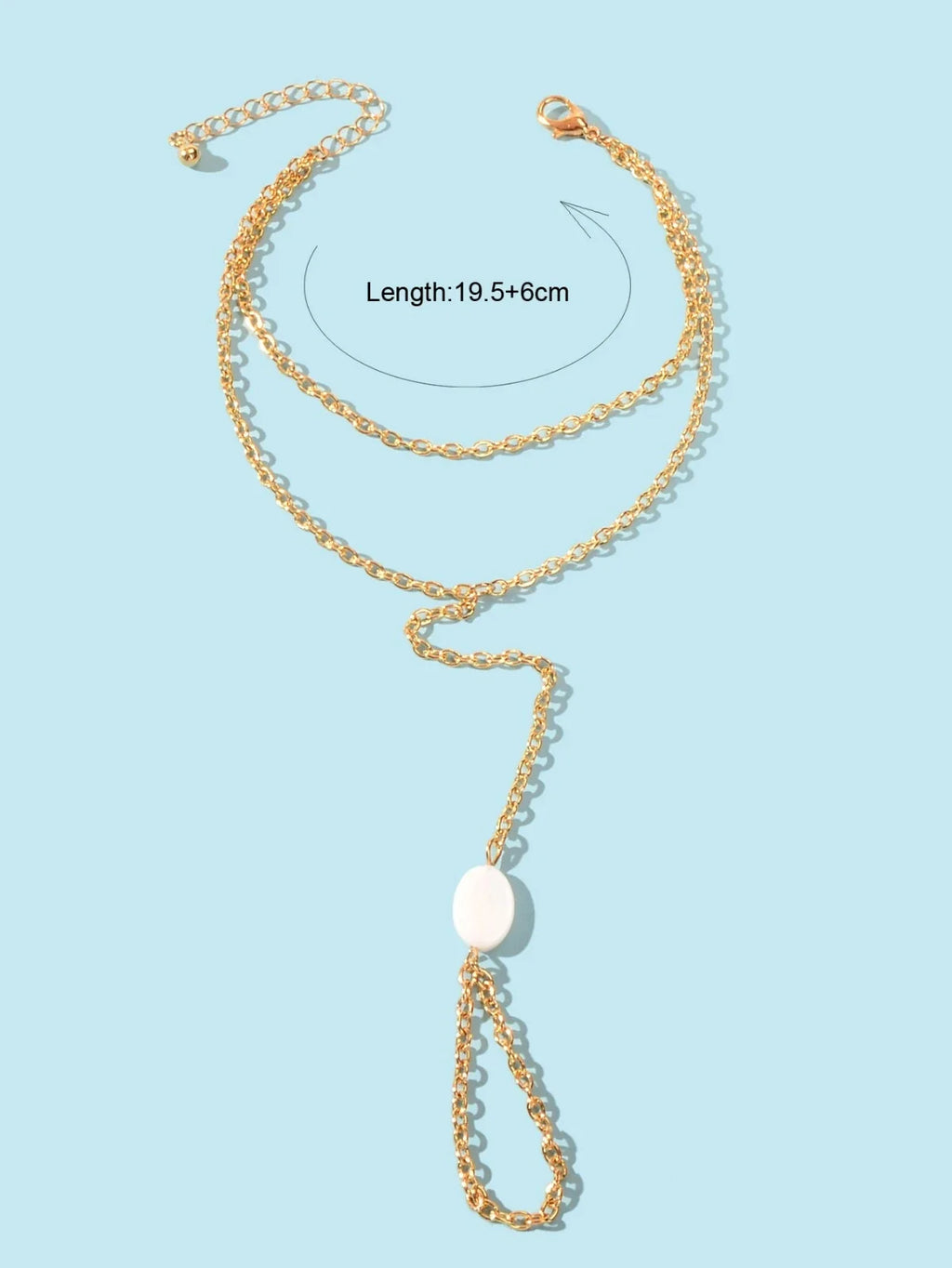 Double Layer Gold Tone Chain Shell Charm Slave Bracelet with Finger Ring Gift