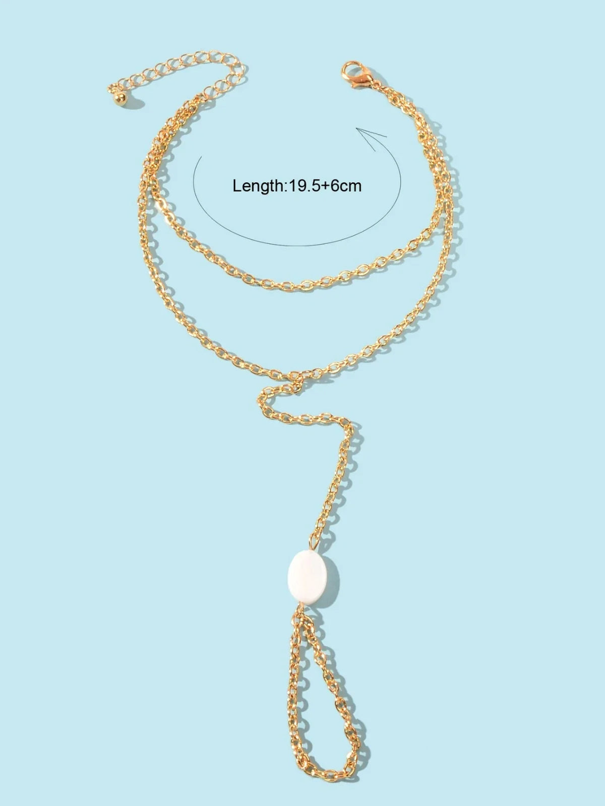 Double Layer Gold Tone Chain Shell Charm Slave Bracelet with Finger Ring Gift