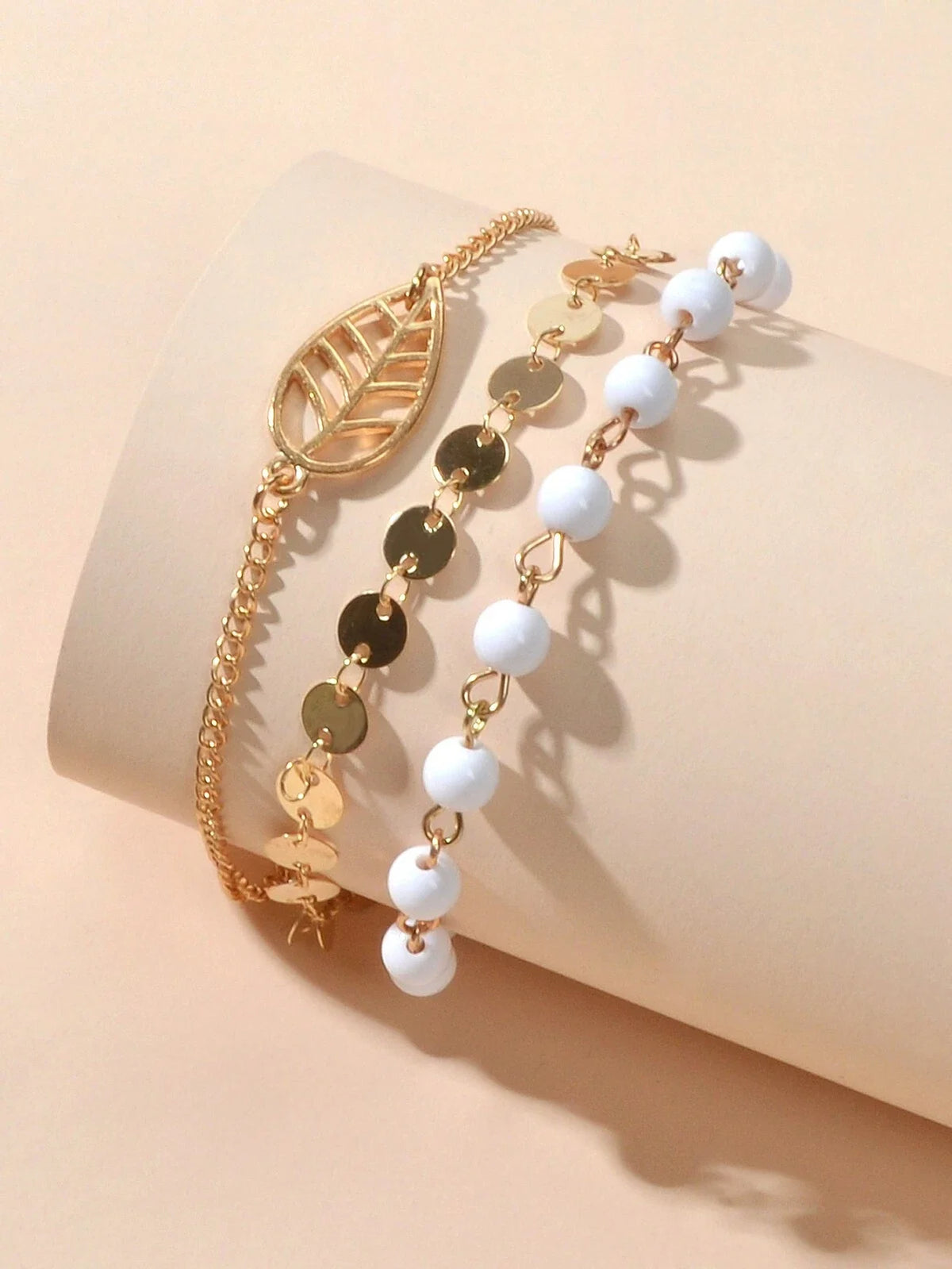 1 pc Foot Beach Jewellery Gold Silver Multi-layer Chain White Beads Leaf Anklet