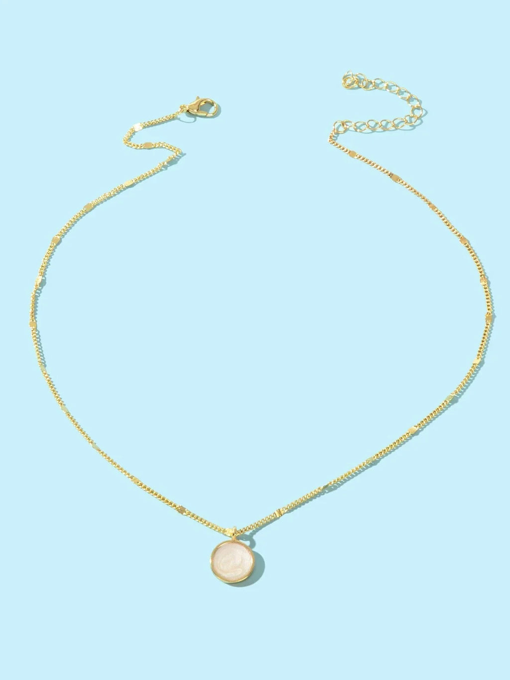 Textured Jewellery Gold Chain White Enamel Round Pendant Necklace Accessories