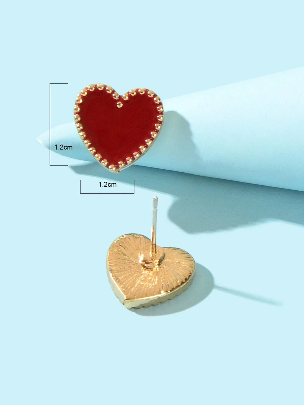 Full Rhinestone Red Enamel Heart Asymmetric Stud Gift Earrings For Women Teens