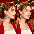 Cartoon koala drop earrings with Santa hat and glittery gold backing, pair