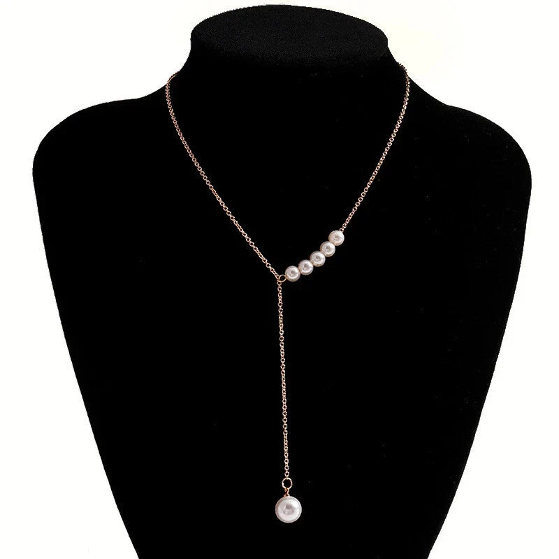 Luxurious jewellery Pearl Gold Silver Chain Y Shape Pendant Necklace Accessories