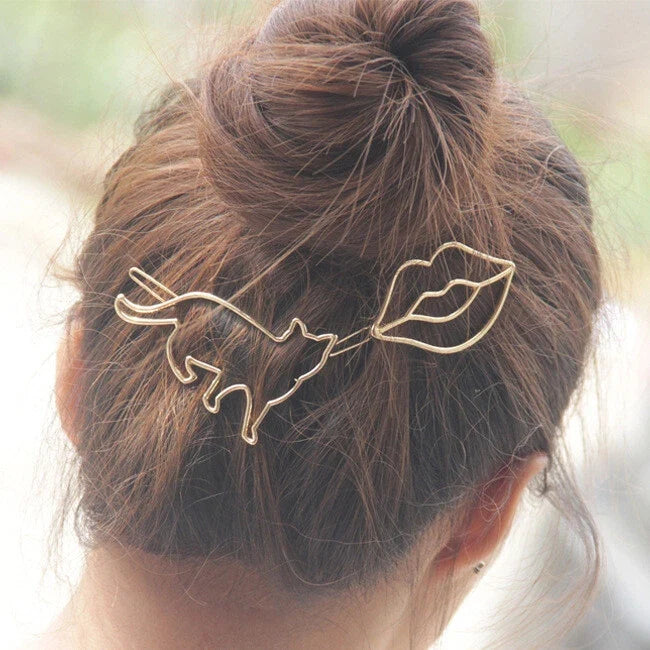 Hair Accessories Minimalist Gold Silver Metal Cat Hairgrips Hair Clips Hairpin