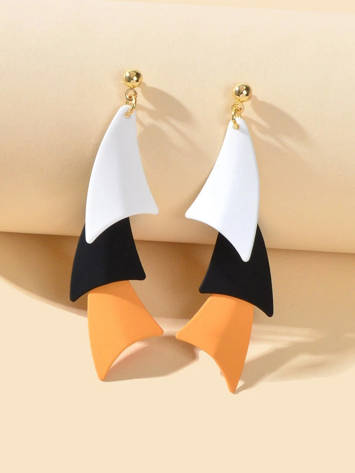 Tiered Black White Orange Geometric Drop Earrings Women Girls Stud Accessories