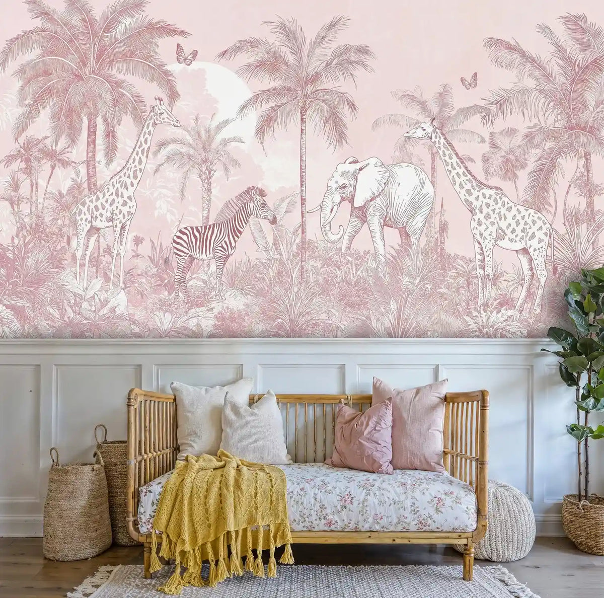 Safari Animals in Tropical Paradise Wall Mural
