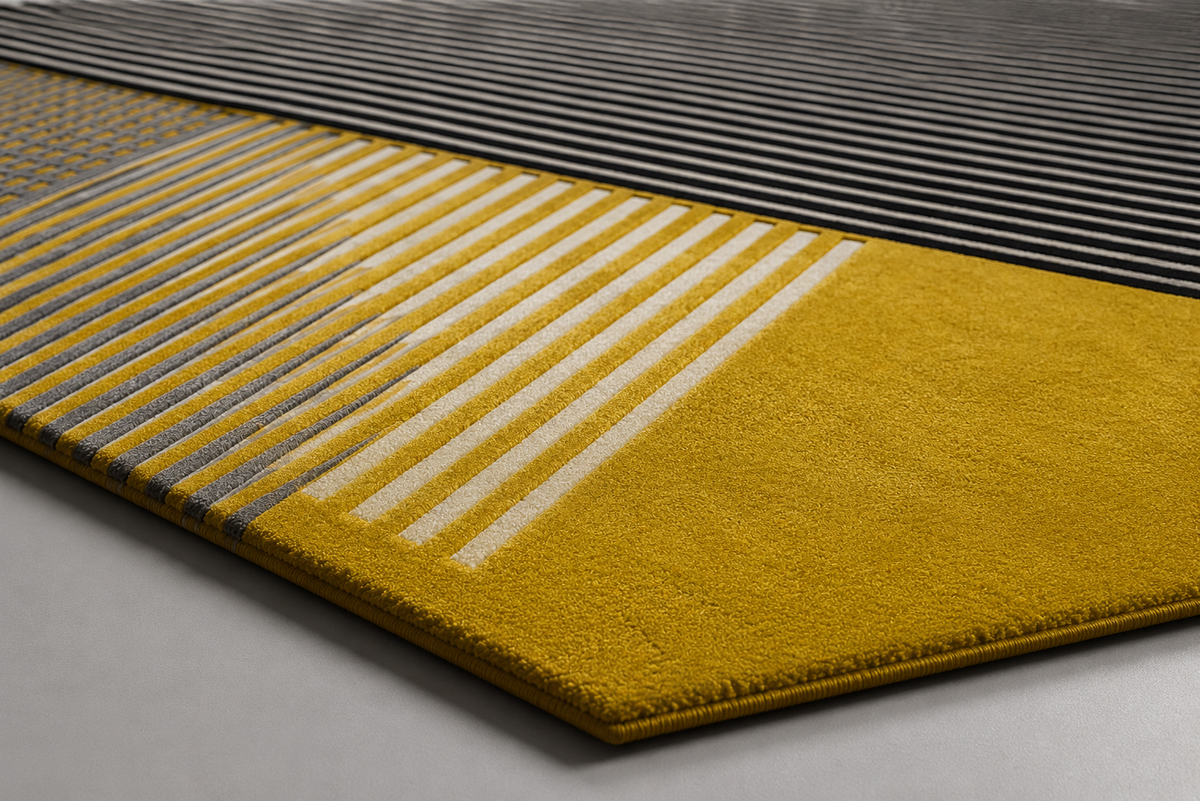 Wool Area Rug | Mustard Yellow, Black & White | Sentrae by Rugfine