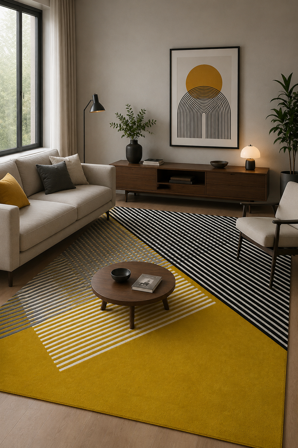 Wool Area Rug | Mustard Yellow, Black & White | Sentrae by Rugfine