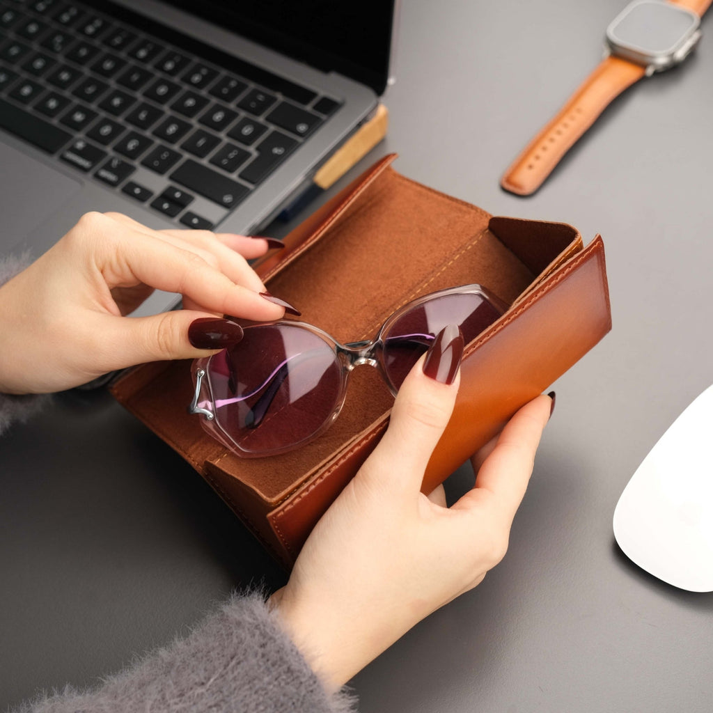 Triangle Leather Glasses Case – Vintage Eyewear Holder - Eyewear Cases at Dealshubindia
