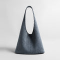 Textured Denim-Style Woven Hobo Tote Bag – Whipstitch Trim Shoulder Bag with Leather Lining - Totes at Dealshubindia