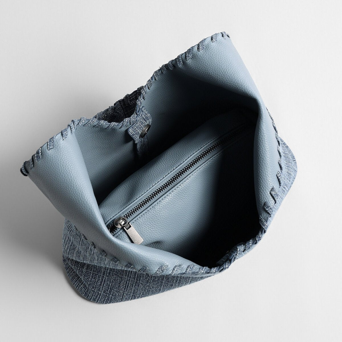 Textured Denim-Style Woven Hobo Tote Bag – Whipstitch Trim Shoulder Bag with Leather Lining - Totes at Dealshubindia