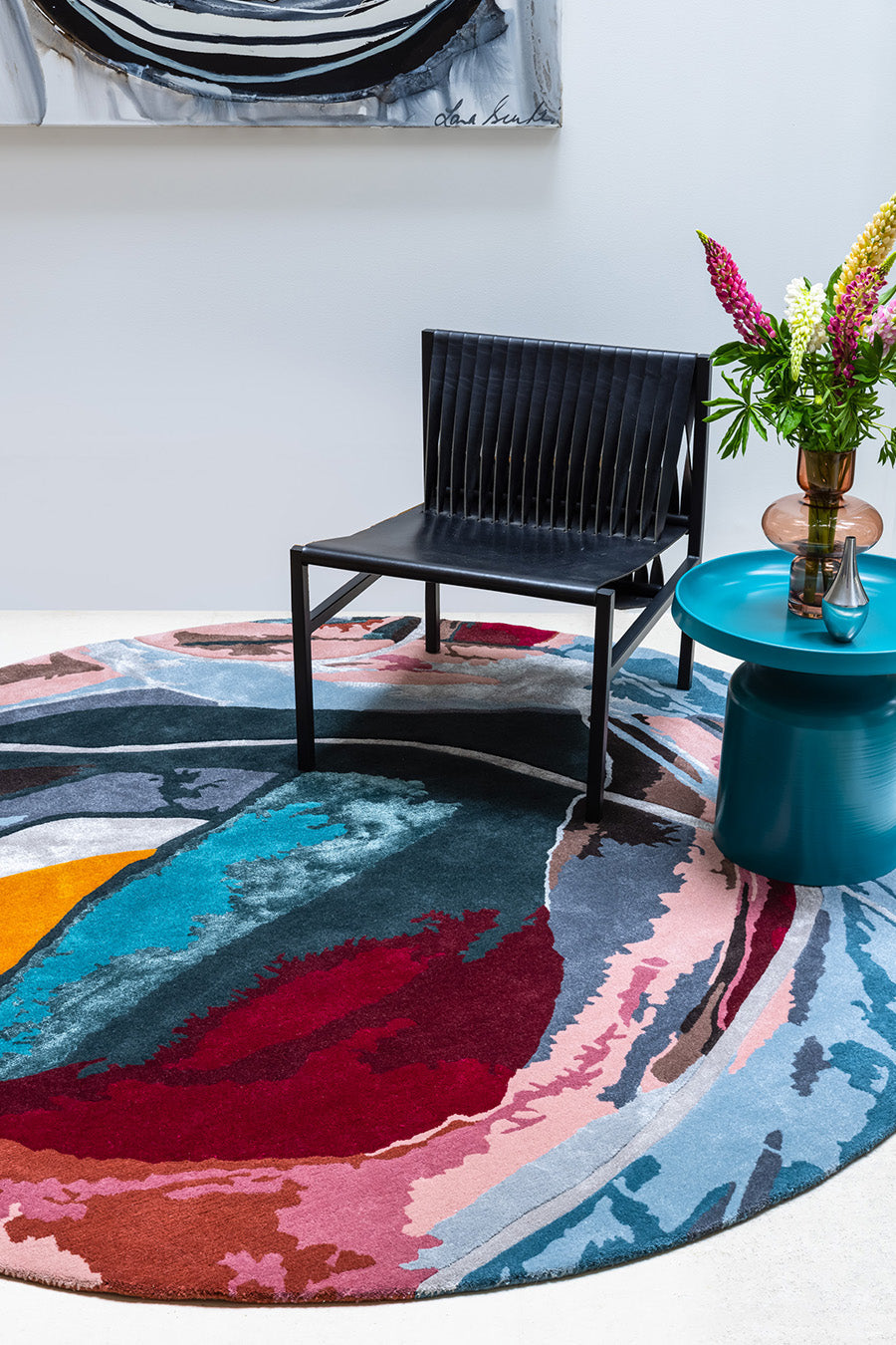 Hand Tufted Nocturne Abstract Round Wool Rug | Navy, Burgundy & Amber | Thorex by Rugfine