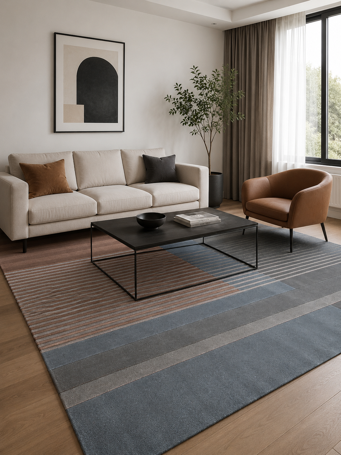 Hand Tufted Wool Rug | Brown, Steel Blue & Charcoal Grey | Wool | Thrivon by Rugfine