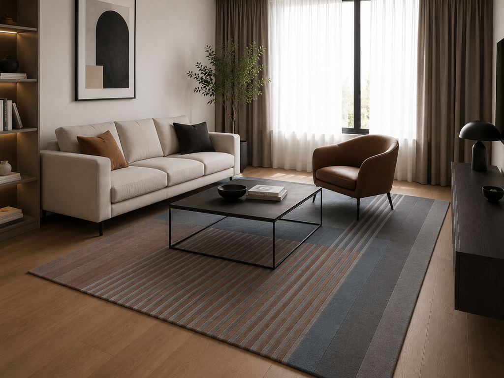 Hand Tufted Wool Rug | Brown, Steel Blue & Charcoal Grey | Wool | Thrivon by Rugfine