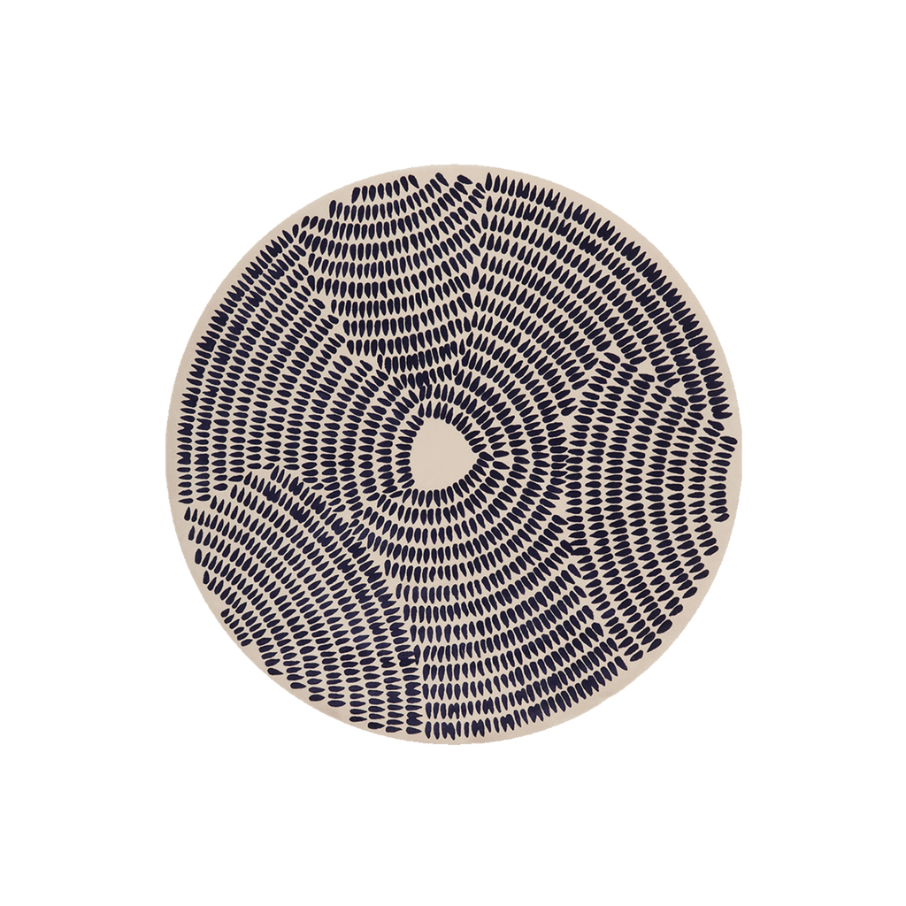 Hand Tufted Spiral Dash Round Wool Rug | Navy & Cream | Trangis by Rugfine