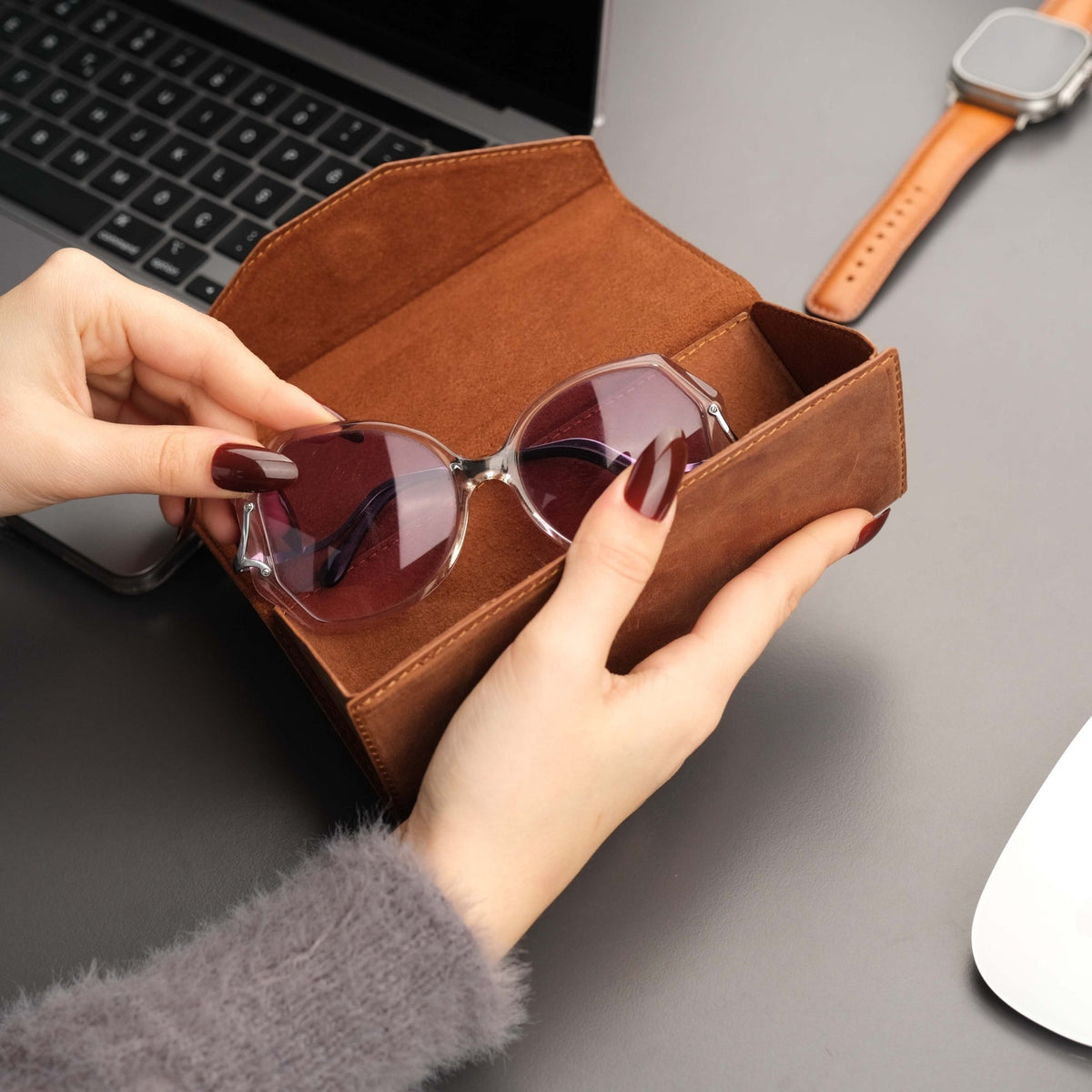 Triangle Leather Glasses Case – Vintage Eyewear Holder - Eyewear Cases at Dealshubindia