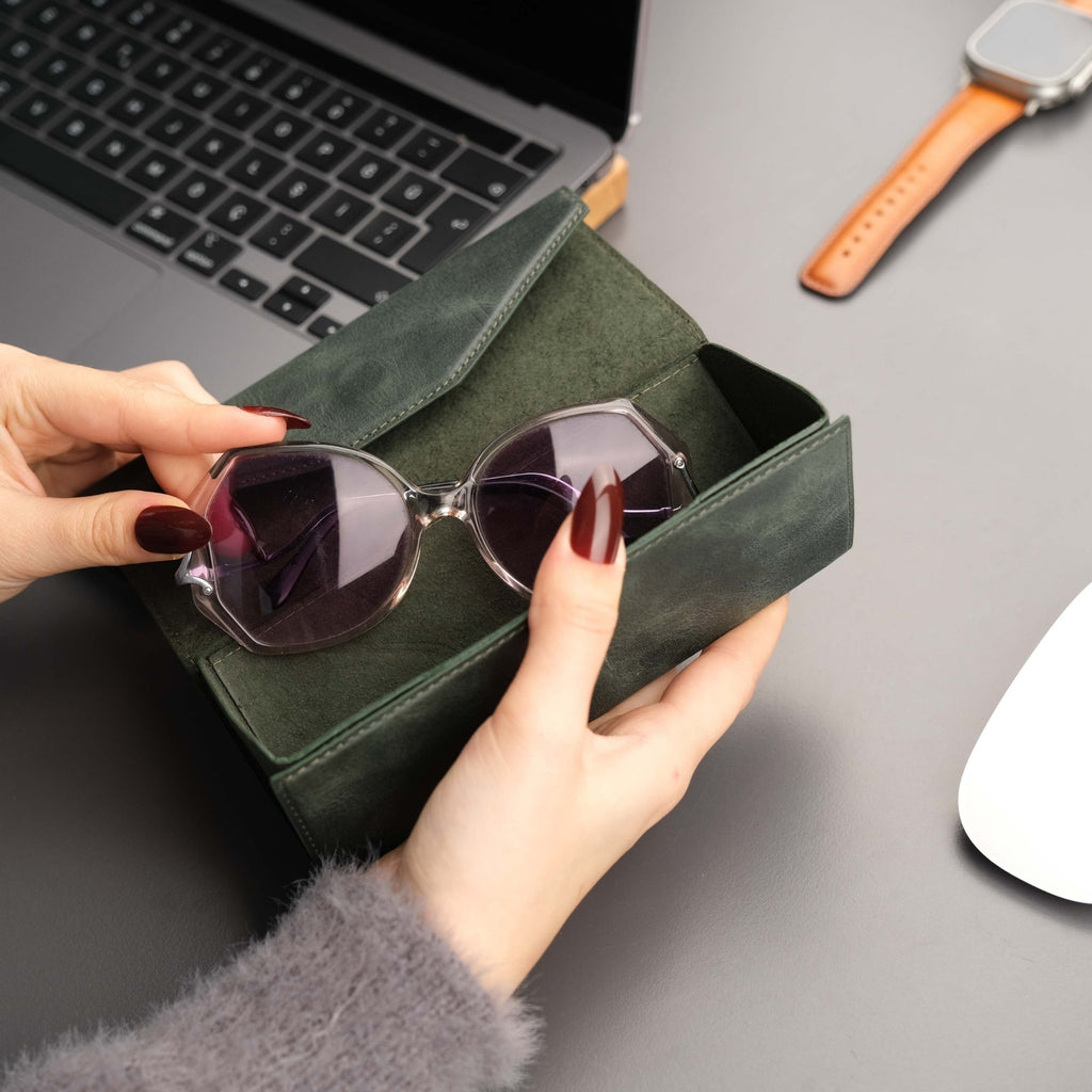 Triangle Leather Glasses Case – Vintage Eyewear Holder - Eyewear Cases at Dealshubindia