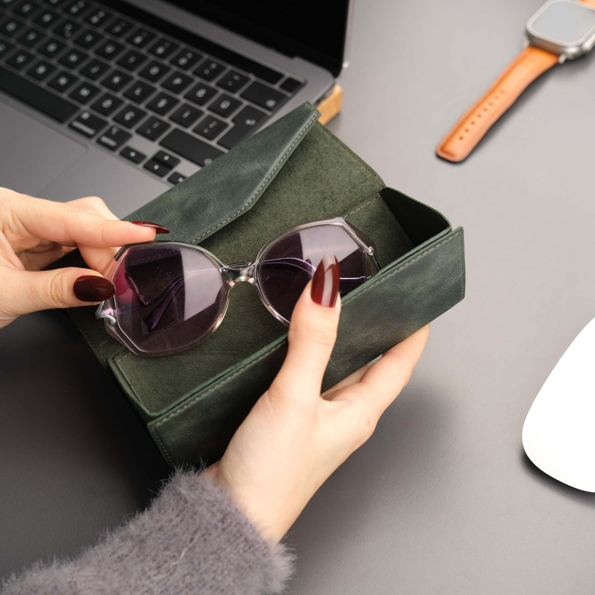 Triangle Leather Glasses Case – Vintage Eyewear Holder - Eyewear Cases at Dealshubindia
