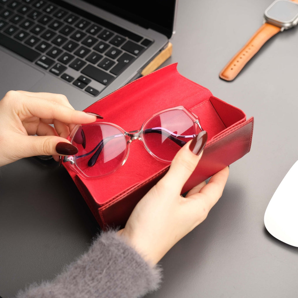 Triangle Leather Glasses Case – Vintage Eyewear Holder - Eyewear Cases at Dealshubindia