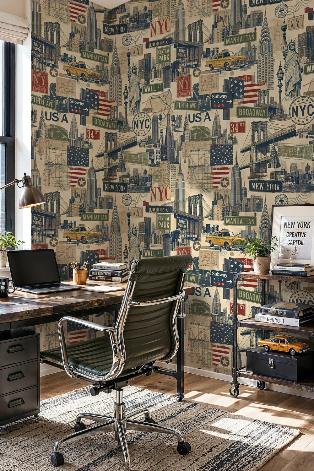 New York City Vintage Collage Wallpaper-0