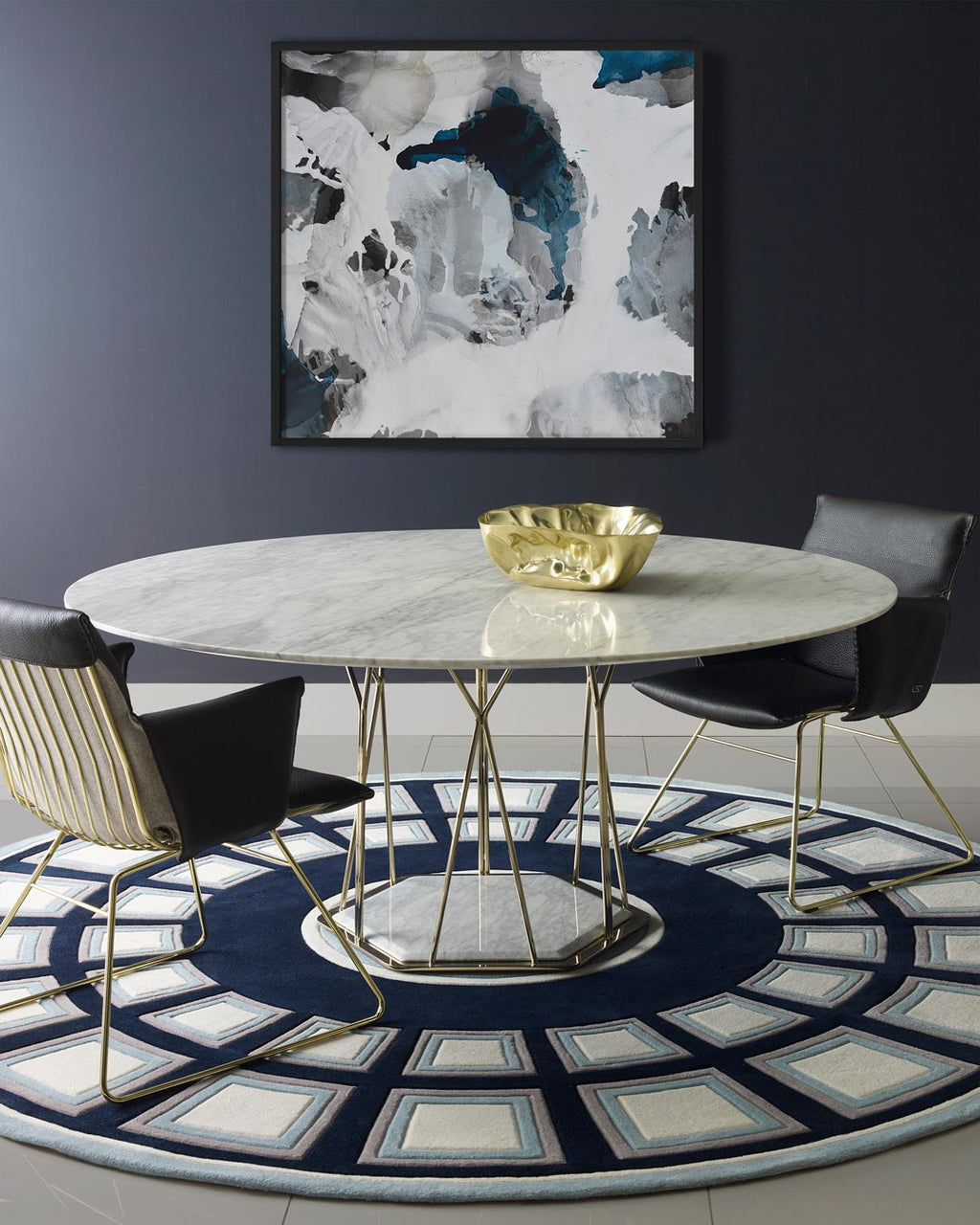 Hand Tufted Coffered Dome Round Wool Rug | Black, Teal & Cream | Vitran by Rugfine