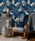 Woodland Dogs and Rabbits Botanical Wallpaper