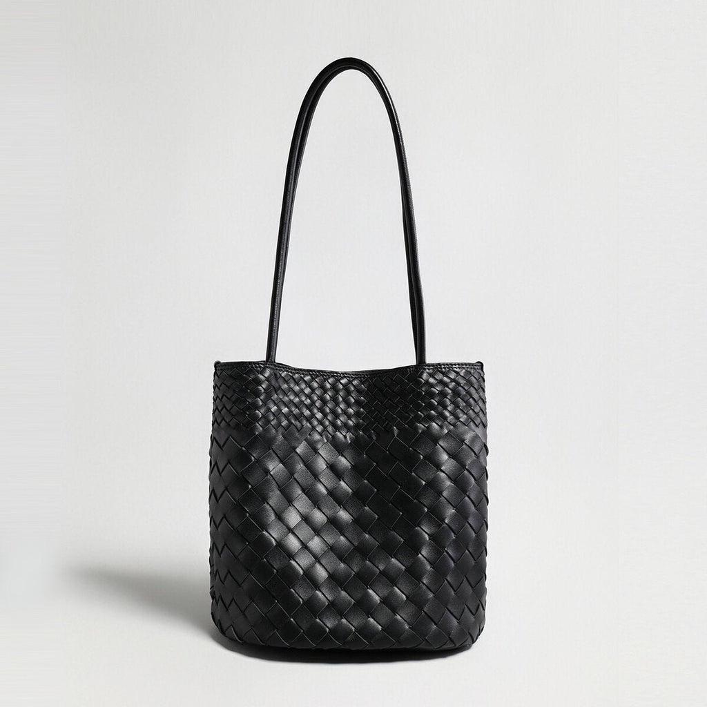 Woven Lambskin Bucket Tote – Artisanal Leather Shoulder Bag - Totes at Dealshubindia