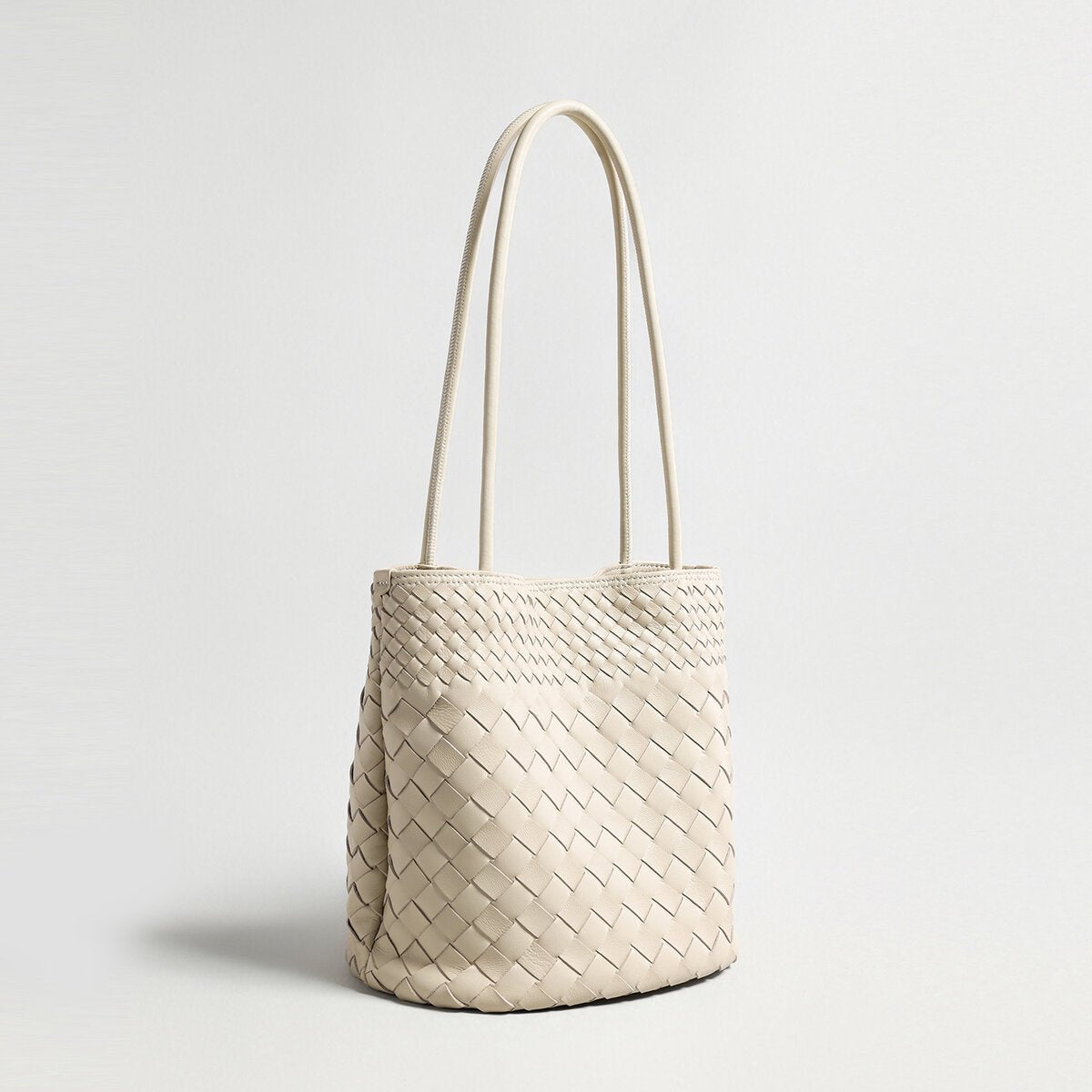 Woven Lambskin Bucket Tote – Artisanal Leather Shoulder Bag - Totes at Dealshubindia