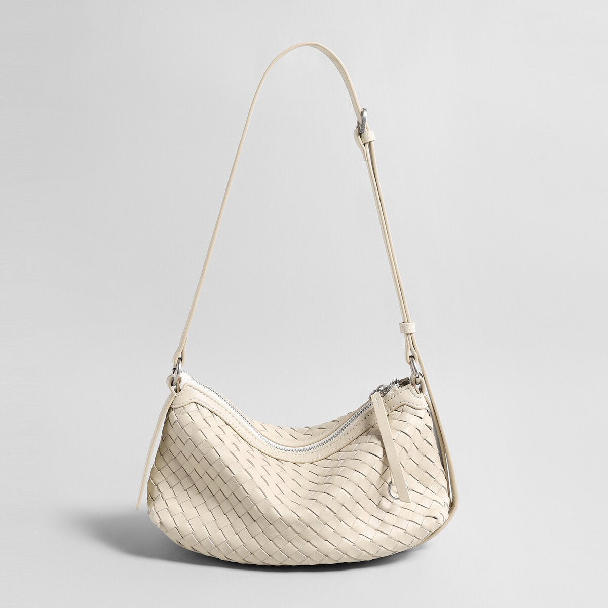 Woven Lambskin Leather Crescent Shoulder Bag – Intrecciato Weave with Adjustable Strap - Shoulder Bags at Dealshubindia
