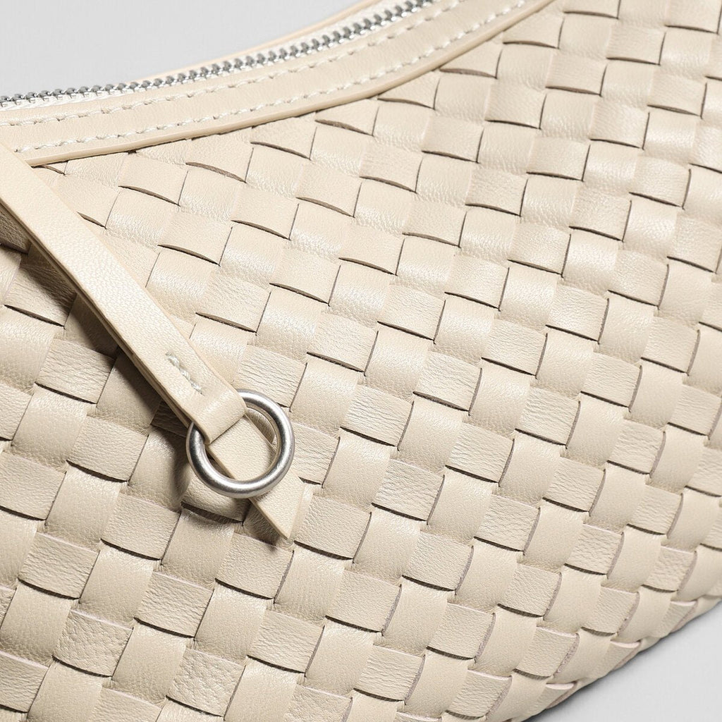 Woven Lambskin Leather Crescent Shoulder Bag – Intrecciato Weave with Adjustable Strap - Shoulder Bags at Dealshubindia