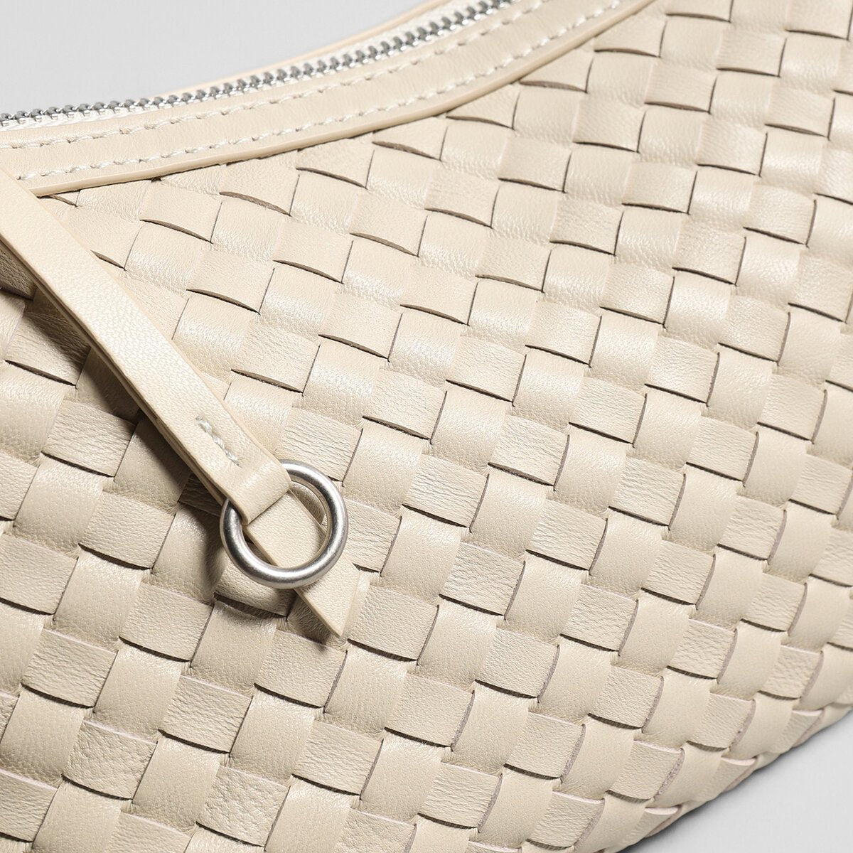 Woven Lambskin Leather Crescent Shoulder Bag – Intrecciato Weave with Adjustable Strap - Shoulder Bags at Dealshubindia