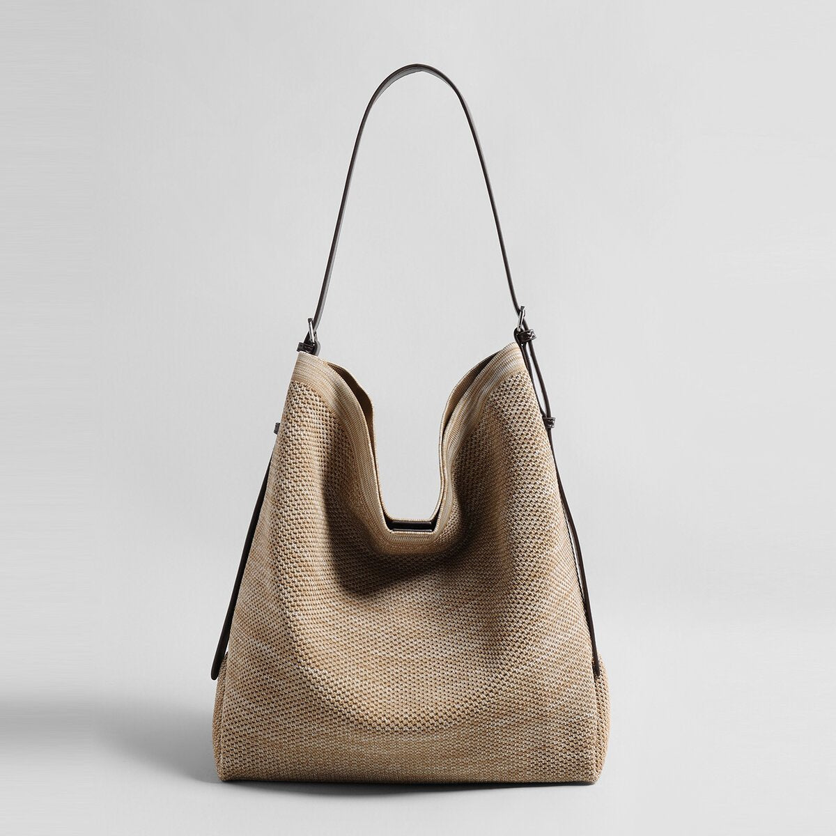 Woven Textile Hobo Shoulder Bag – Draped V-Top with Adjustable Leather Strap - Shoulder Bags at Dealshubindia