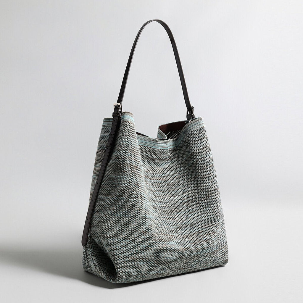 Woven Textile Hobo Shoulder Bag – Draped V-Top with Adjustable Leather Strap - Shoulder Bags at Dealshubindia