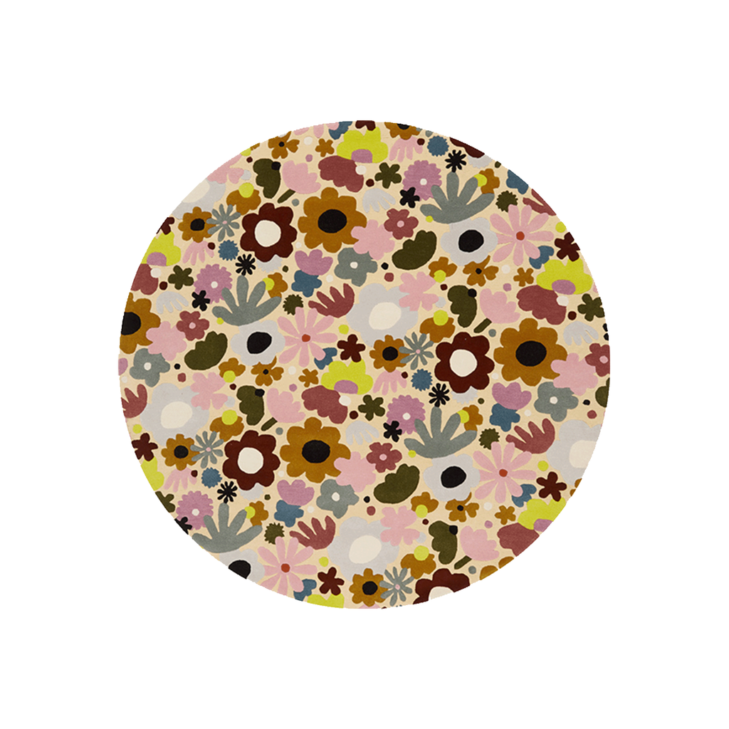 Hand Tufted Retro Floral Round Wool Rug | Cream, Blush Pink & Burnt Orange | Zestnik by Rugfine